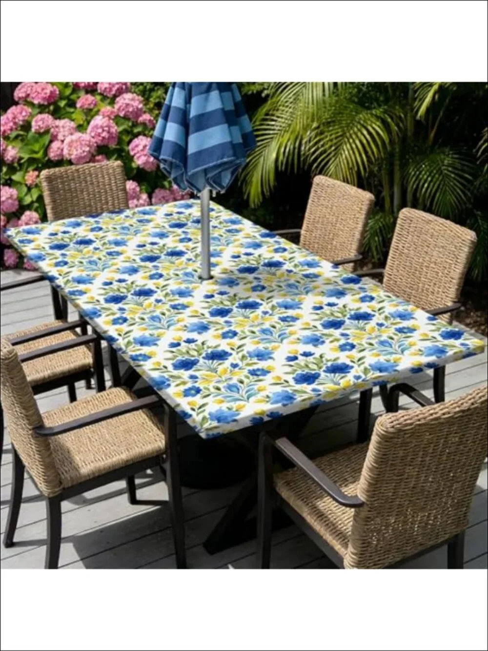 Rectangle Outdoor Tablecloth Waterproof Umbrella Hole Zipper Stretch Edge